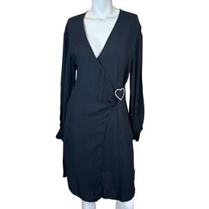 Love Moschino Black Faux Wrap Long Sleeve Cocktail Dress Rhinestone Heart 4 NWT